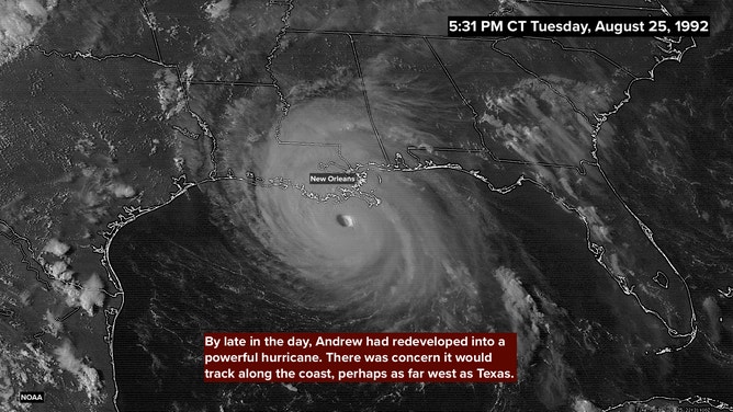 Andrew satellite image on August 25, 1992 at 5:31 P.M. CDT