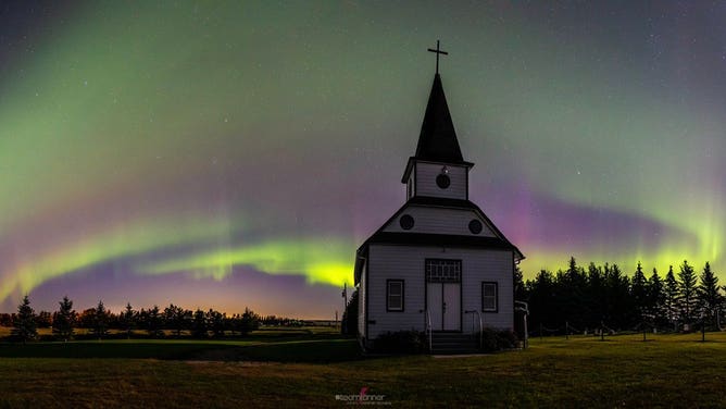 The aurora lights west of Bashaw in Alberta, Canada on Aug. 17, 2022.