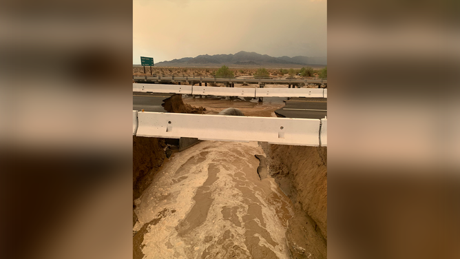 Flash Flooding washed away part of the I-10 freeway near the California-Arizona border.