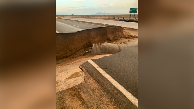 Flash Flooding washed away part of the I-10 freeway near the California-Arizona border.