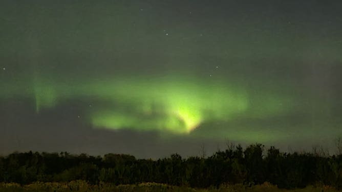 Aurora lights seen over Edmonton in Alberta, Canada on Aug. 18, 2022.