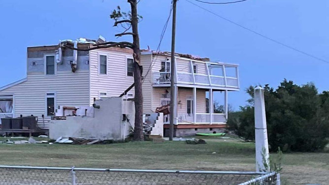 Damage is seen on Smith Island, Maryland, after a waterspout crashed ashore as a tornado on Thursday, Aug. 4, 2022.