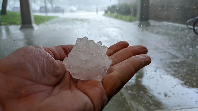 A hail stone in West Des Moines, Iowa on Aug. 19, 2022.