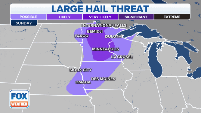 The large hail threat on Sunday, Aug. 28.