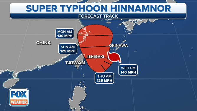 Forecast track of Super Typhoon Hinnamnor