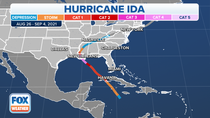 The track of Hurricane Ida in 2021