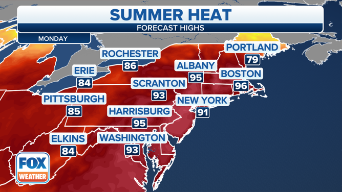 High temperatures on Monday, Aug. 8