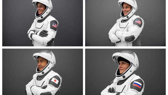 A collage of NASA’s SpaceX Crew-5 from left to right, top to bottom :NASA astronauts Nicole Mann and Josh Cassada, JAXA (Japan Aerospace Exploration Agency) astronaut Koichi Wakata, and Roscosmos cosmonaut Anna Kikina.
