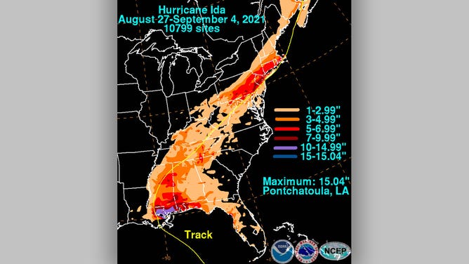 Rainfall accumulations for Hurricane Ida in 2021