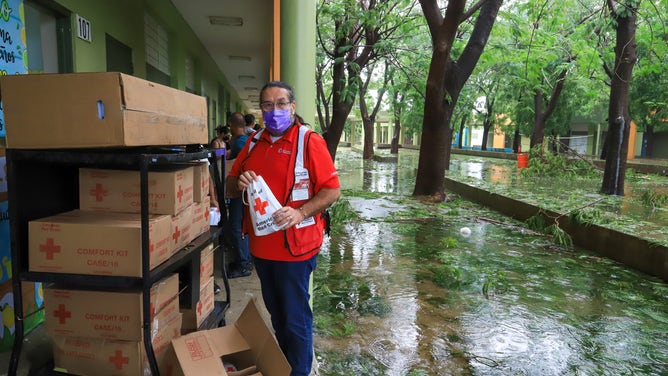 September 19, 2022. Salinas, Puerto Rico. Red Cross worker Alberto Fernandini visit school classrooms to deliver supplies.