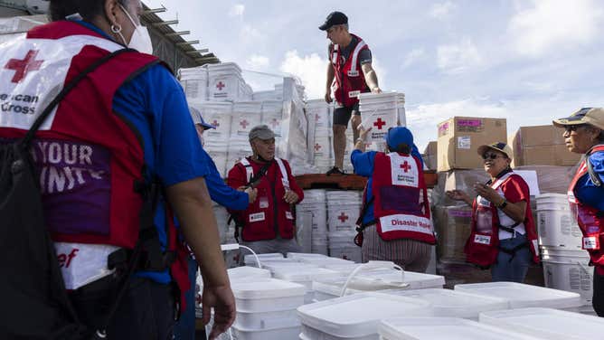 September 23, 2022. Salinas, Puerto Rico. Red Cross Volunteers load vehicles with emergency supplies to be distributed among the community in Salinas Puerto Rico in the aftermath of the Hurricane Fiona.