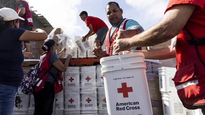 September 23, 2022. Salinas, Puerto Rico. Red Cross Volunteers load vehicles with emergency supplies to be distributed among the community in Salinas Puerto Rico in the aftermath of the Hurricane Fiona.