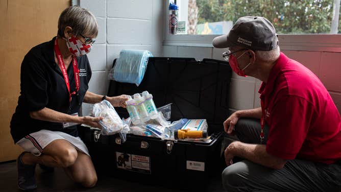 Rosemarie Bakshis, a registered nurse and Red Cross volunteer, is helping with the health and medical needs of the folks seeking shelter from Hurricane Ian at the Ross Norton Community Center in Clearwater, Fl.