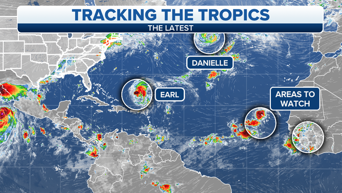 Hurricane Danielle and Tropical Storm Earl roam the Atlantic