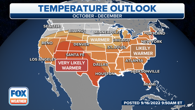 October, November and December temperature outlook