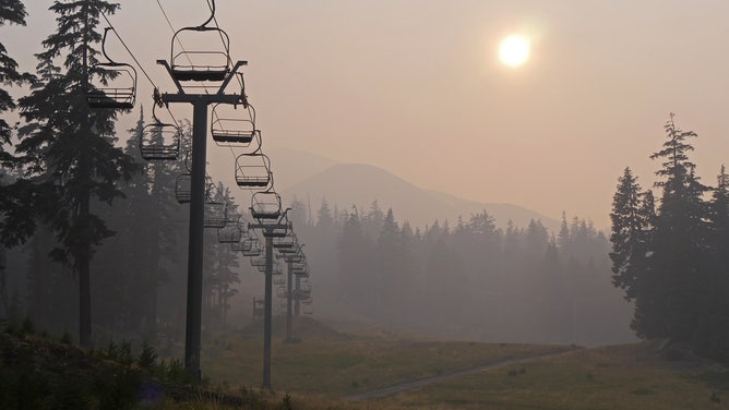 A photo taken late Monday afternoon at the base of Sunrise Chair, Mt. Bachelor. Over 700 fire personnel are based at East Zone Incident Command Post at the Mt. Bachelor Ski Area to work the Cedar Creek Fire in Oregon.
