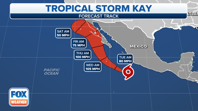 Cono de pronóstico de la tormenta tropical Kay