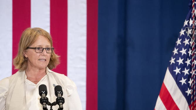 Deanne Criswell, administrator of the Federal Emergency Management Agency (FEMA) speaks at Florida International University in Miami, Florida on August 1, 2022.