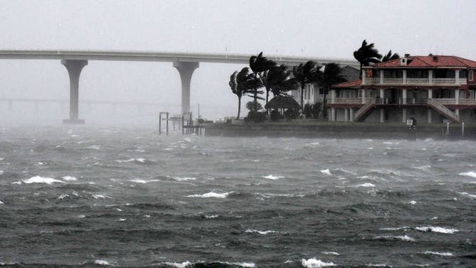 General view of St. Pete Beach bay as strong winds from Hurricane Ian arrive on September 28, 2022 in St. Petersburg, Florida. Ian is hitting the area as a Category 4 hurricane. (Photo by Gerardo Mora/Getty Images)