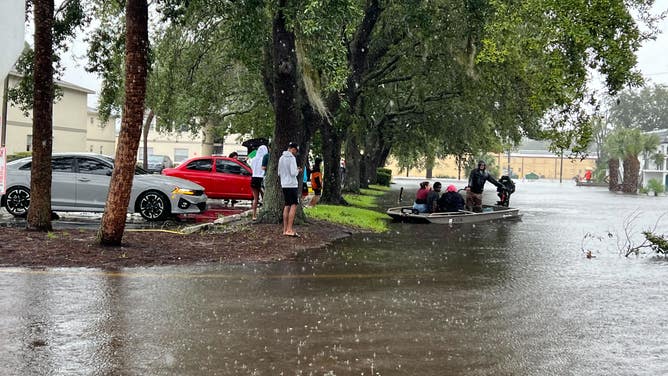 Hurricane Ian flooded areas in Kissimmee, Florida after dropping more than a foot of rain.  First responders used air boats to rescue dozens from flooded homes in the Kissimmee area on Sept.  29, 2022.