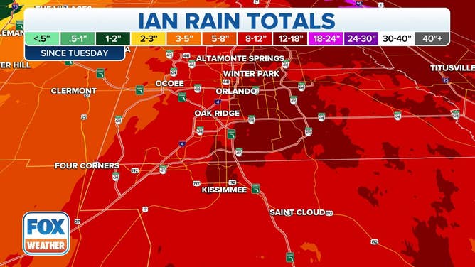 Central Florida area rainfall totals from first 24 hours of Hurricane Ian.