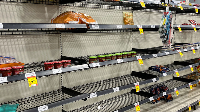 Empty grocery shelves in Nova Scotia, Canada on Friday, Sept. 23, 2022. 