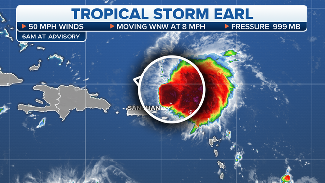 Graphic shows latest imaging of Tropical Storm Earl in the Carribbean