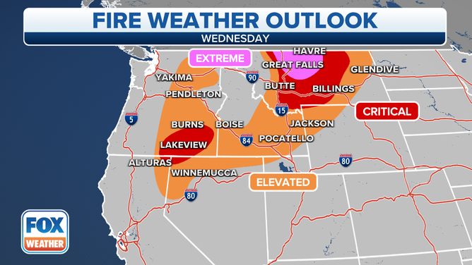 Parts of the northwest are under fire weather advisories on Wednesday.