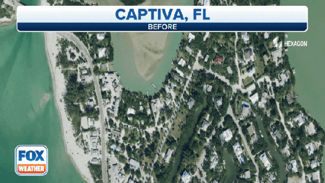 Before and after satellite images of Captiva Island and Sanibel Island show the damage left by Hurricane Ian.