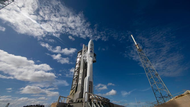 ULA Atlas V rocket ready to liftoff from Cape Canaveral Space Force Station carrying two SES satellites.