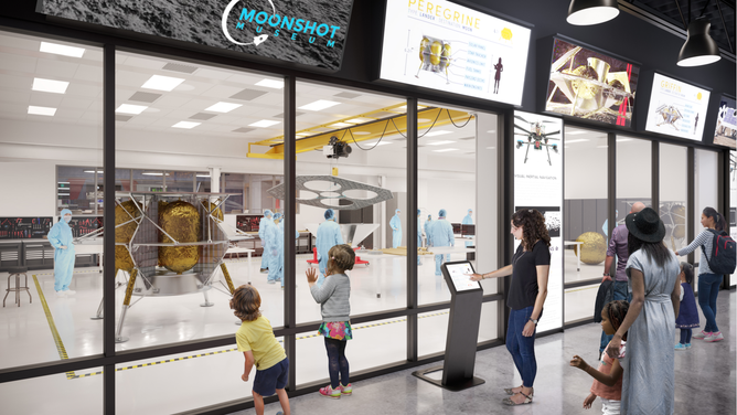 A rendering of the Moonshot Museum cleanroom where visitors can watch Astrobotic engineers work on lunar landers and rovers.