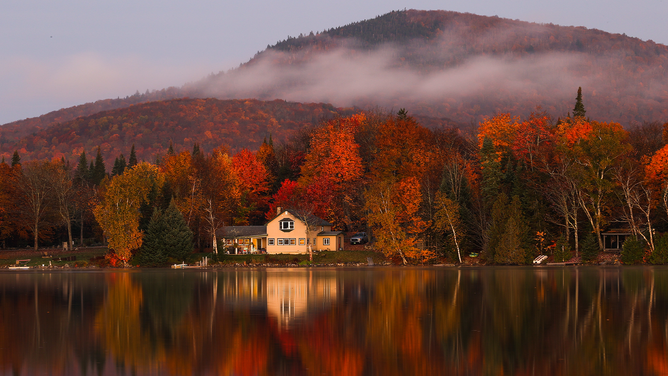 NEWARK, VERMONT - OCTOBER 12: A view of colorful fall foliage is seen in Newark of Vermont, United States on October 12, 2021. (Photo by Tayfun Coskun/Anadolu Agency via Getty Images)