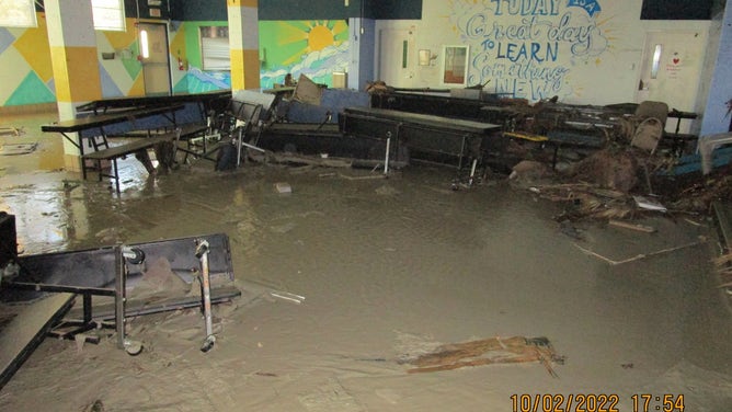 Hurricane Ian storm surge damages to Fort Myers Beach Elementary School.