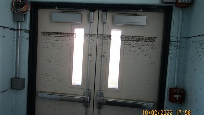 Hurricane Ian storm surge water line inside the Fort Myers Beach Elementary School.