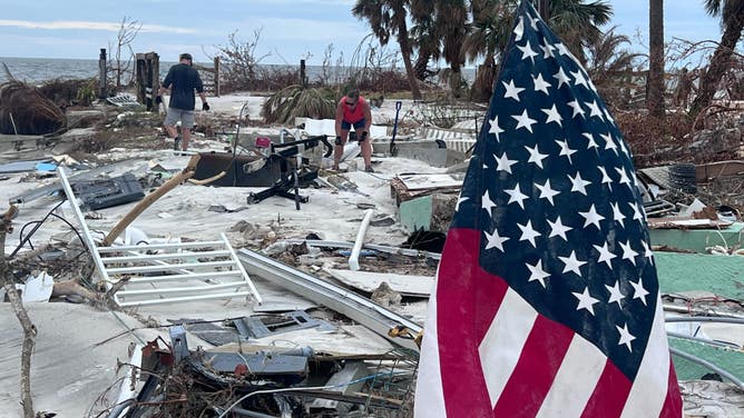Debris from Hurricane Ian in Fort Myers Beach more than two weeks after the storm brought deadly storm surges to Lee County, Florida.  (Image: Robert Ray/FOX Weather)