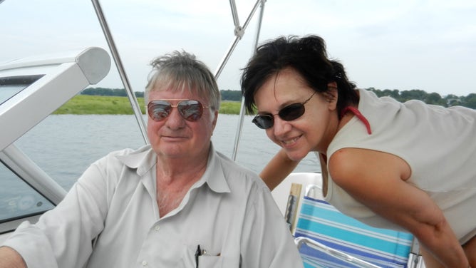 Warren and Lorraine Andrews out on the water.