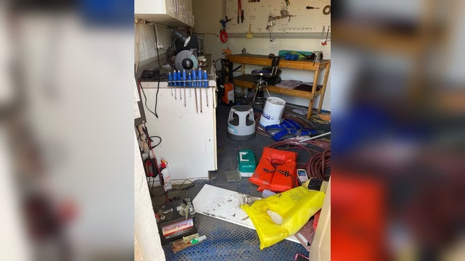 The flood floated life jackets and other objects off the shelves.