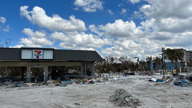 A decimated 7 Eleven in Fort Myers after Hurricane Ian.