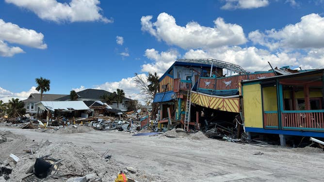 Destroyed buildings in Fort Myers after Hurricane Ian.