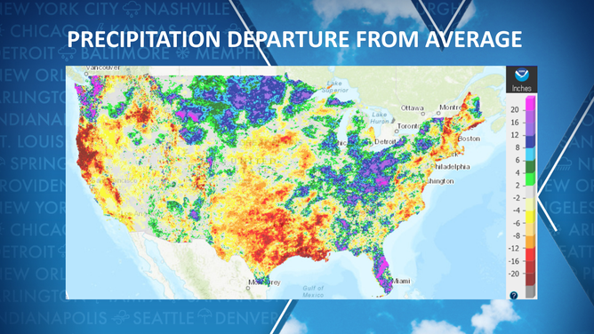 Precipitation departure from average