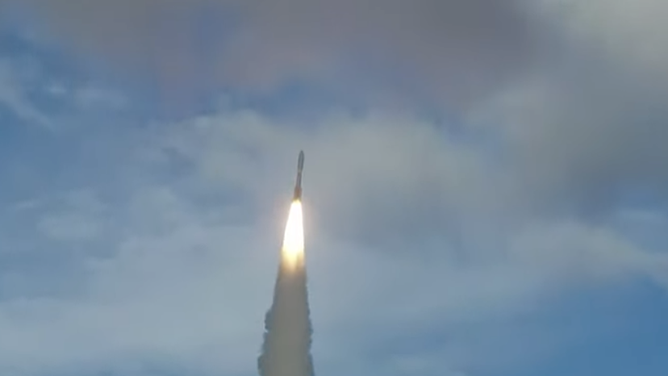 The ULA Atlas V rocket launches from Cape Canaveral, Fla. at 5:36 p.m. on Oct. 4, 2022.