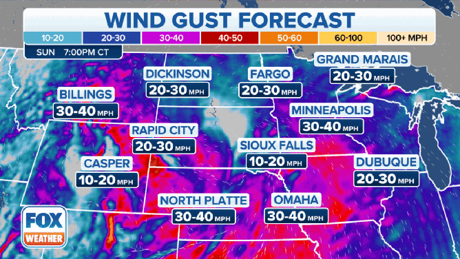 Gusts of wind Sunday evening.