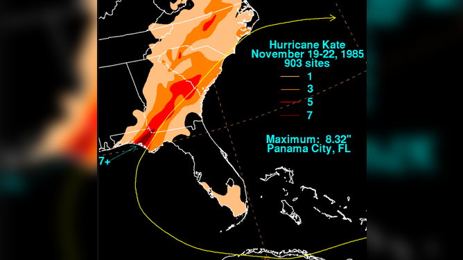 Hurricane Kate track and rainfall