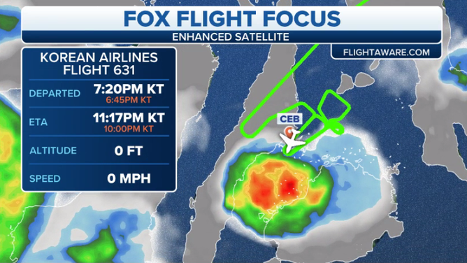 Radar over the Mactan-Cebu International Airport and FlightAware.com data for Korean Air flight KE631 on Oct. 23, 2022.