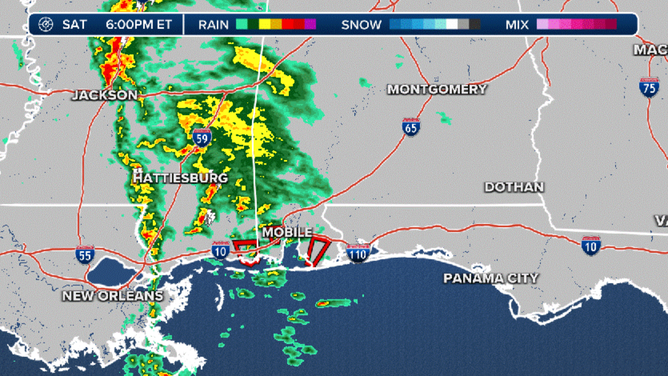 Radar showing tornado warned storms moving into Gulf Coast