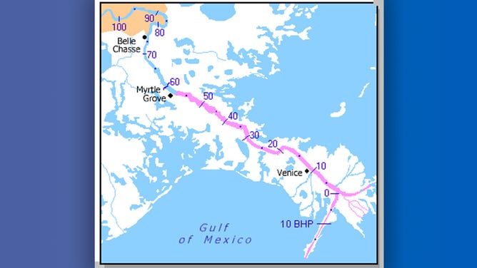 Position of saltwater wedge in Mississippi River