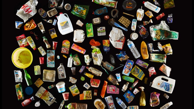 Plastic waste collected in German rivers during a national day of action against marine and water pollution caused by plastic products used in everyday life. The waste was sorted in various categories, such as "Leisure and Kids", Supermarket" and "Curiosities