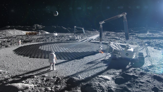 A rendering of ICON’s vision for Olympus, the multi-purpose ISRU-based lunar construction system. (Image: ICON)