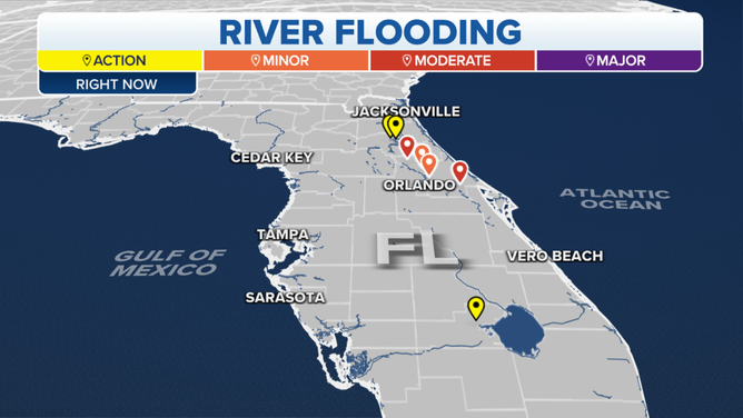 A map showing the river flood stages in Florida.