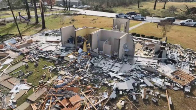 Drone footage shows storm damage in Wetumpka, Alabama, on Nov. 30, 2022.